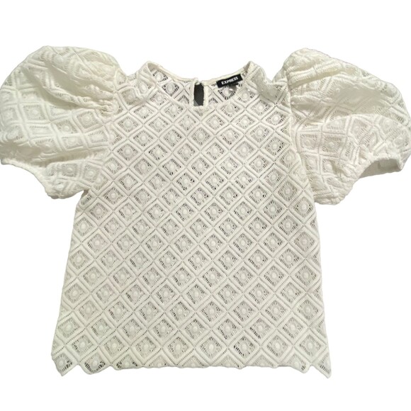 EXPRESS Women lace Puff Sleeve White Top Shirt Blouse Victorian Small - Picture 7 of 11